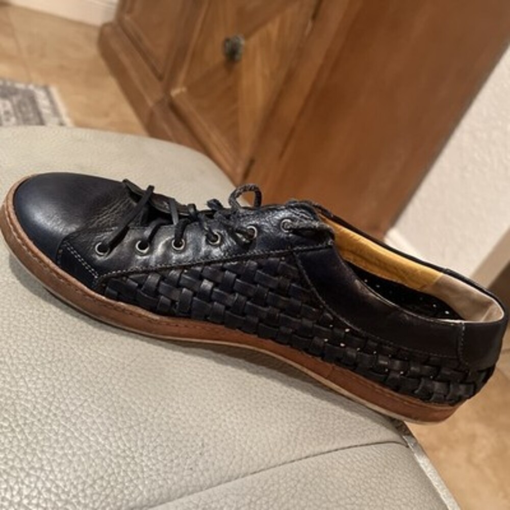 ERNESTO DOLANI stitch WOVEN LEATHER CHELSEA Sz 41 US 8 MADE Italy midnight blue